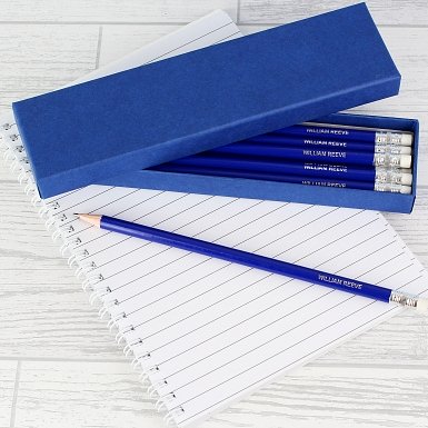 Personalised Box of Blue Pencils