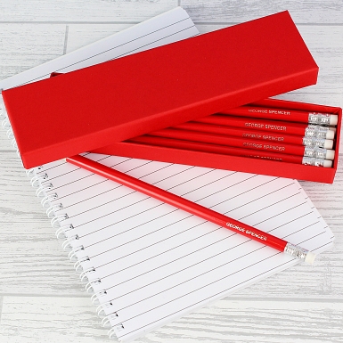 Personalised Box of Red Pencils