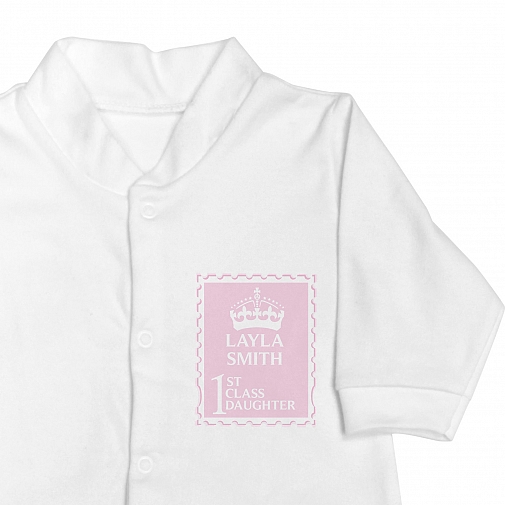 Personalised Pink 1st Class 6-9 Months Babygrow