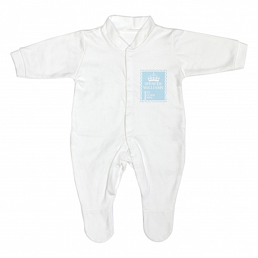 Personalised Blue 1st Class 9-12 Months Babygrow