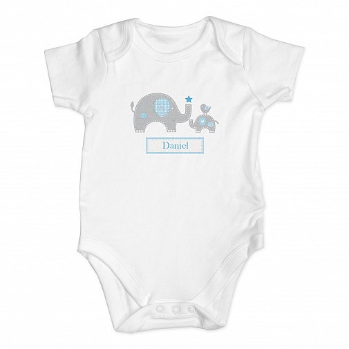 Personalised Blue Elephant 3-6 Months Baby Vest