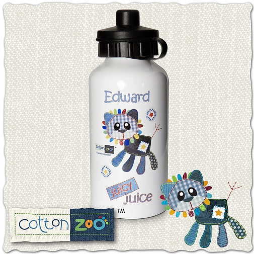 Personalised Cotton Zoo Boys Denim the Lion Drinks Bottle