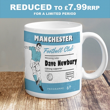 Personalised Vintage Football Sky Blue and White Supporter's Mug