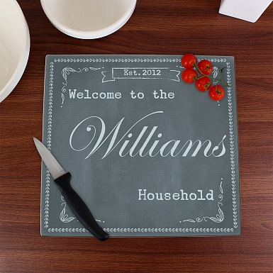 Personalised Family Chalk Glass Chopping Board