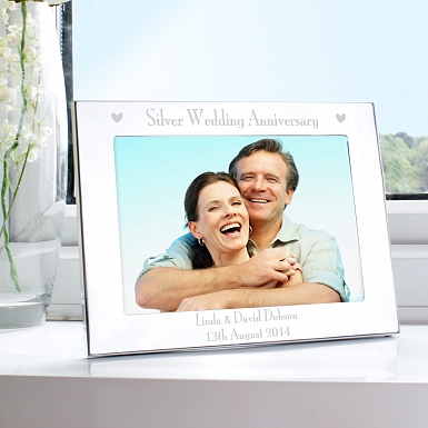 Personalised Silver 5x7 Silver Anniversary Landscape Photo Frame