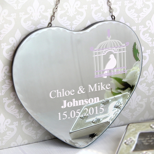 Personalised Bird Cage Hanging Heart Mirror