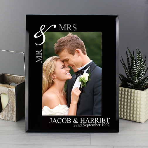 Personalised Silver Couple's 5x7 Black Glass Photo Frame
