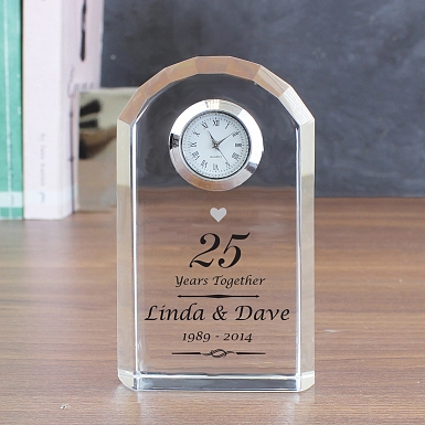 Personalised Silver Anniversary Crystal Clock