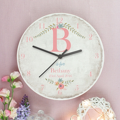 Personalised Floral Bouquet Shabby chick Large Wooden Clock