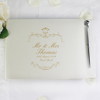 Personalised Gold Ornate Swirl Guest Book & Pen