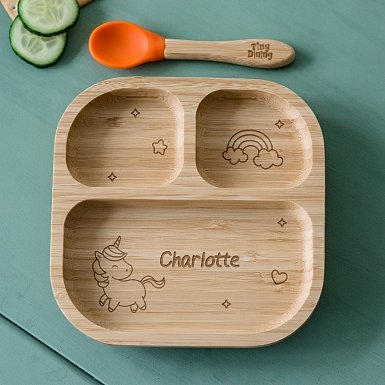 Personalised Unicorn Bamboo Suction Plate & Spoon