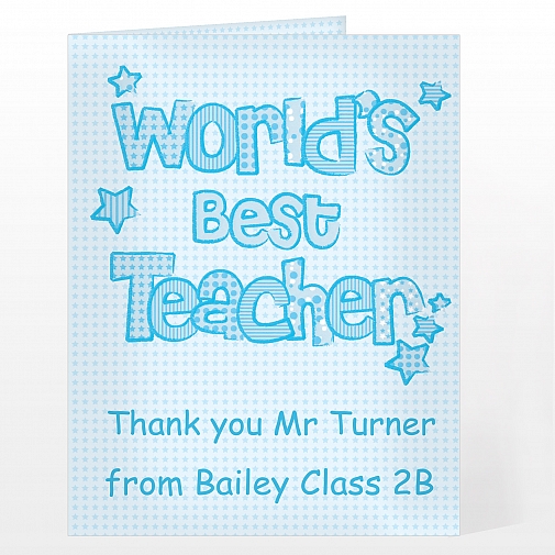 Personalised Blue World's Best Teacher Card