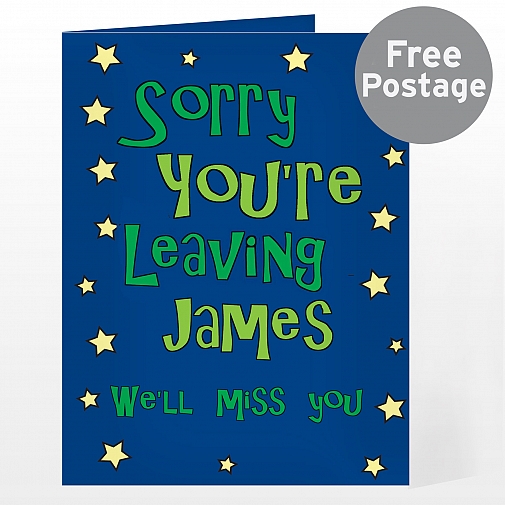 Personalised Sorry You're Leaving Card - Blue Stars