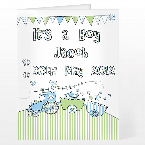 Personalised Whimsical Train Its a Boy Card