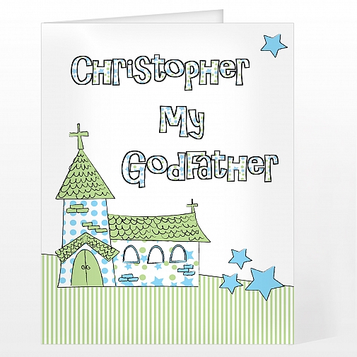 Personalised Blue Church Godfather Card