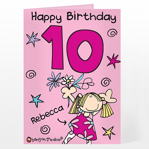 Personalised Bang On The Door Girls Age Card