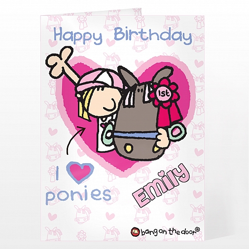 Personalised Bang On The Door I Heart Ponies Card