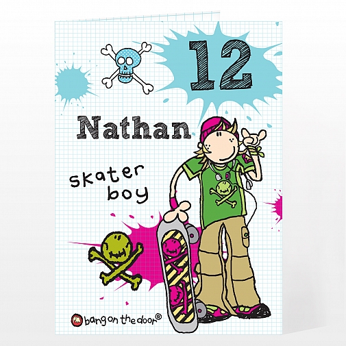 Personalised Bang On The Door Skater boy Age Card