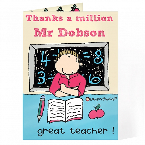 Personalised Bang On The Door Male Teacher Card