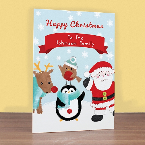 Personalised Felt Stitch Friends Christmas Card