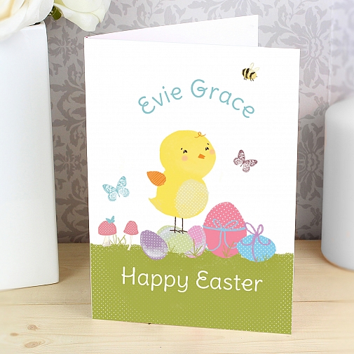 Personalised Easter Meadow chick Card