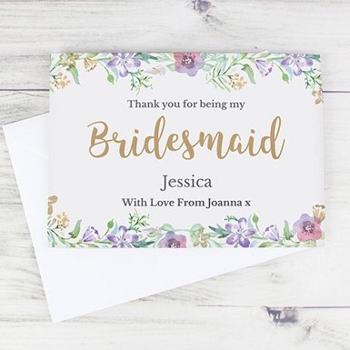 Personalised Bridesmaid Floral Watercolour Wedding Card