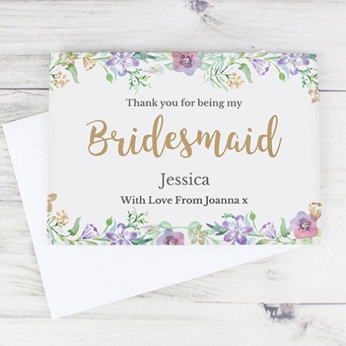 Personalised Bridesmaid Floral Watercolour Wedding Card