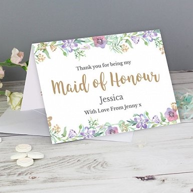 Personalised Maid of Honour Floral Watercolour Wedding Card