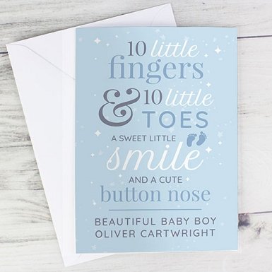 Personalised 10 Little Fingers Blue Baby Card