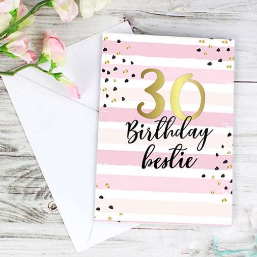 Personalised Gold and Pink Stripe Birthday Card