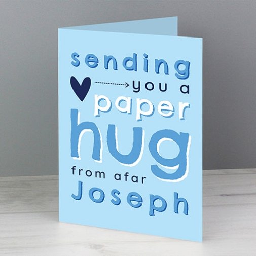 Personalised Blue Hug From Afar Card