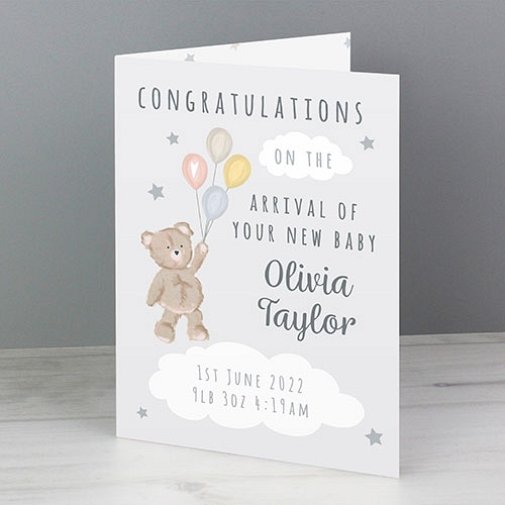 Personalised Teddy and Balloons Card