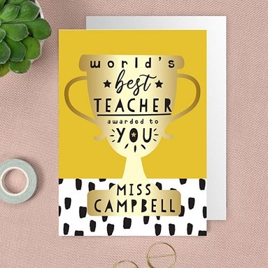 Personalised World's Best Teacher Trophy Greeting Card
