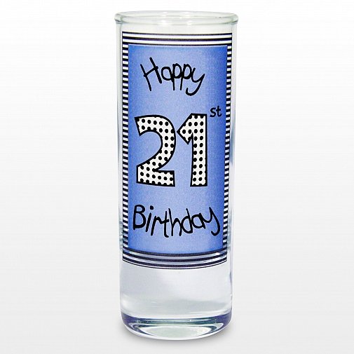 Blue 21st Happy Birthday Shot Glass