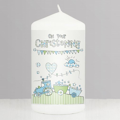Whimsical Train Christening Candle