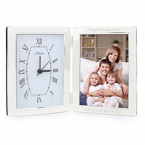 Personalised Silver Clock & 6x4 Photo Frame