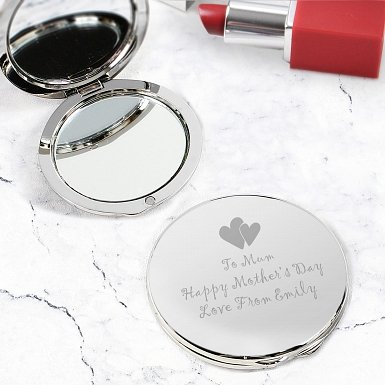 Personalised Hearts Round Compact Mirror