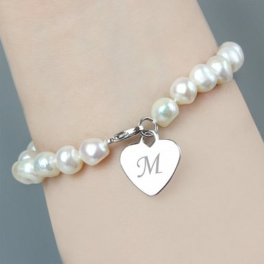 Personalised White Freshwater Initial Pearl Bracelet