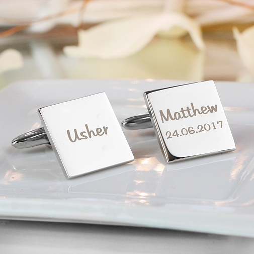 Personalised Wedding Role Square Cufflinks -1 line