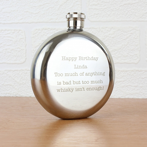 Any Message Stainless Steel Round Hip Flask