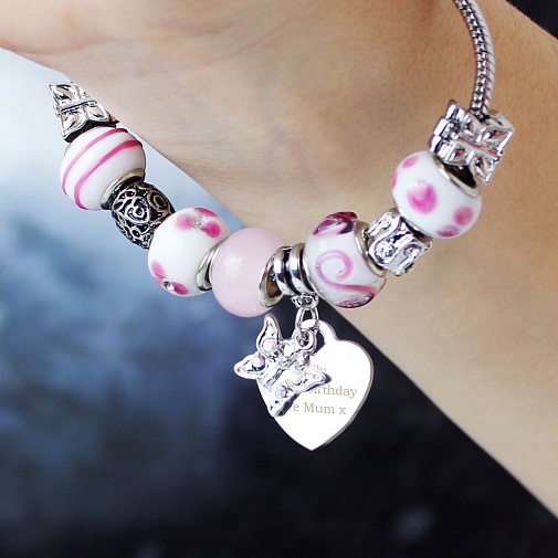Personalised Butterfly & Heart Charm - Candy Pink - 21cm