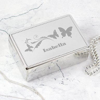 Personalised Butterfly Swirl Rectangular Jewellery Box