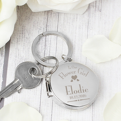 Personalised Decorative Wedding Flower Girl Round Photo Keyring