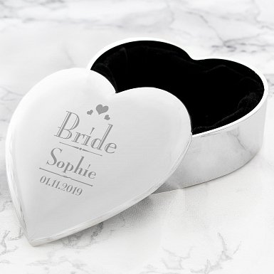 Personalised Decorative Wedding Bride Heart Trinket Box