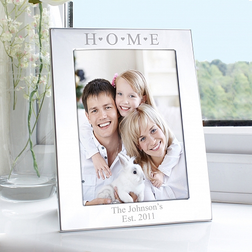 Personalised Silver 5x7 Home & Hearts Photo Frame