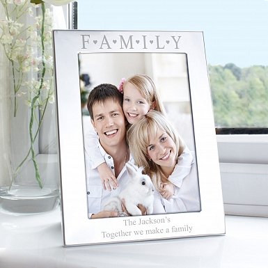 Personalised Silver 5x7 Family & Hearts Photo Frame