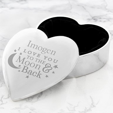 Personalised To the Moon and Back Heart Trinket Box