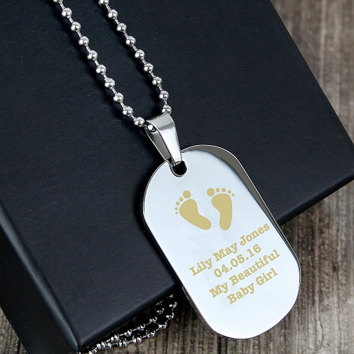 Personalised Footprints Stainless Steel Dog Tag Necklace