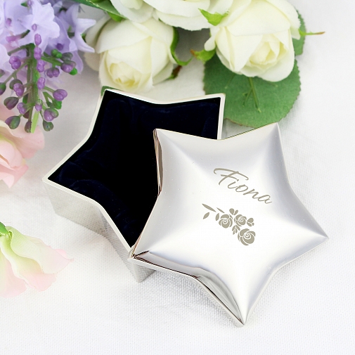 Personalised Vintage Rose Star Trinket Box