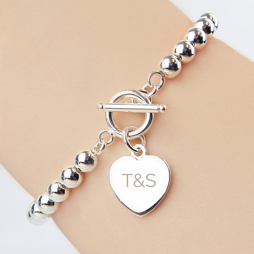 Personalised Silver Plated 'Initials' Heart T-Bar Bracelet